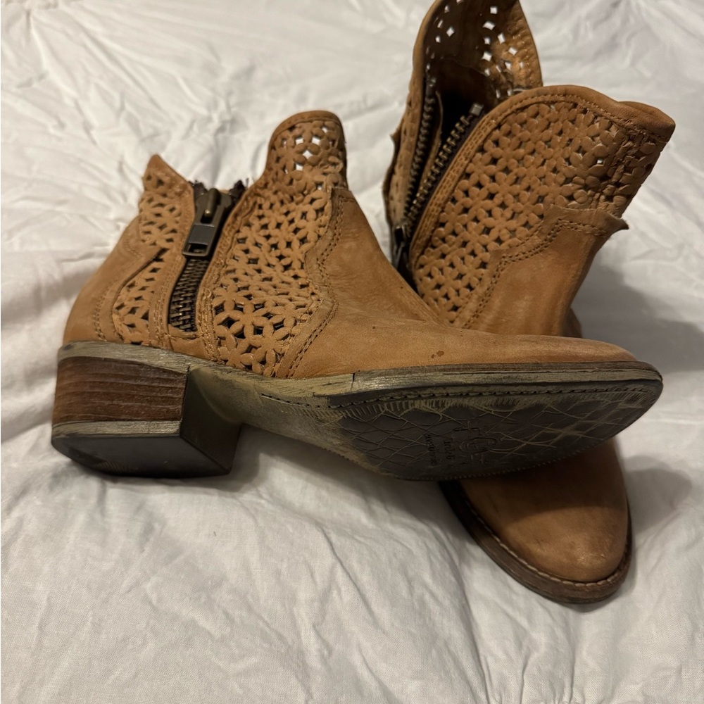 Soft tan leather booties.